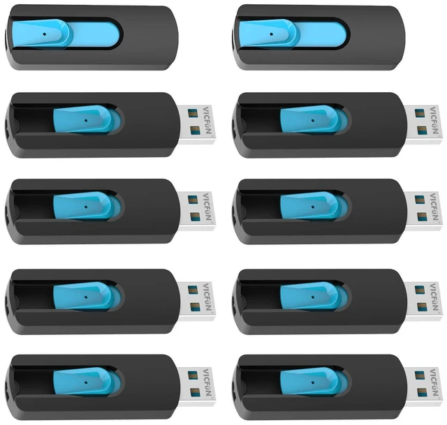 Main image of VICFUN 10 Pack 1GB USB Flash Drives USB 2.0 Flash Drive Slide Retractable USB Memory Stick 1GB, Cyan