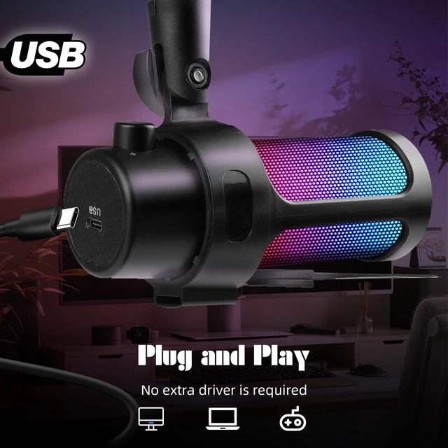 Alt view image 3 of 5 - VCOM Gaming USB Microphone,Condenser Dynamic Boom Arm Mic for Podcasting,Streaming, with Boom Arm Stand,Quick Mute,Pop Filter,RGB Indicator,Shock Mount,Rotate gain Button, Compatible with PS4/5/PC