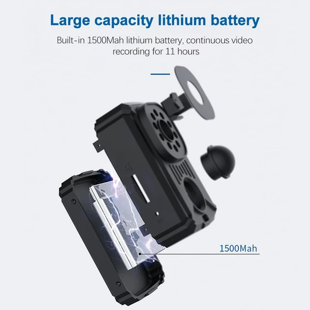 Alt view image 3 of 5 - Andoer 1080P HD Body Mounted Camera Portable Video Recorder Hidden Camera with Auto Night Vision Large Battery Capacity 120Wide Angle with Back Clip Bracket Base