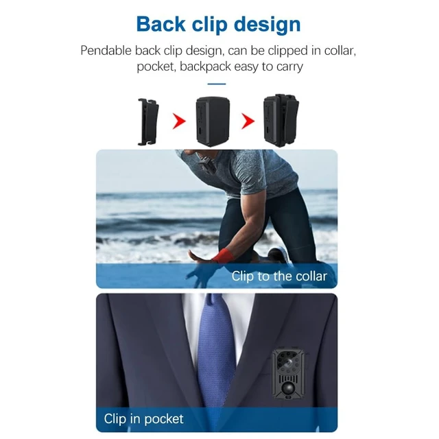 Alt view image 4 of 5 - Andoer 1080P HD Body Mounted Camera Portable Video Recorder Hidden Camera with Auto Night Vision Large Battery Capacity 120Wide Angle with Back Clip Bracket Base