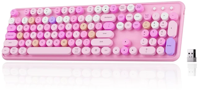 Main image of Wireless Bluetooth Keyboard, Colorful Round Keycaps (Pink Colorful)