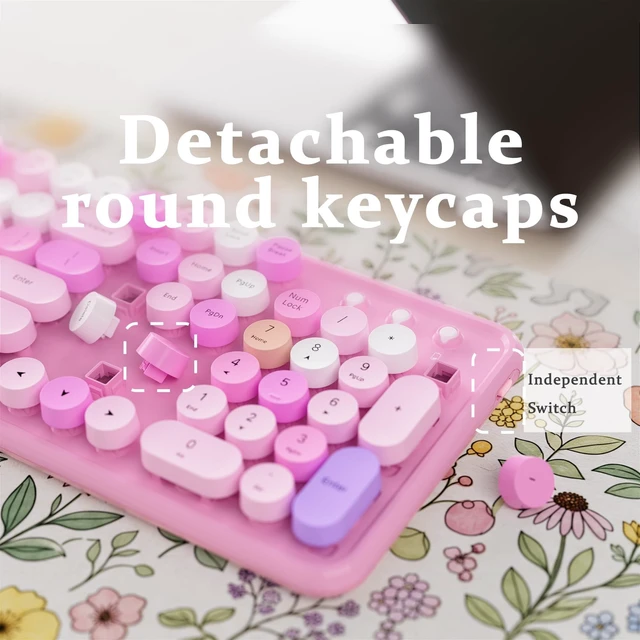 Alt view image 3 of 5 - Wireless Bluetooth Keyboard, Colorful Round Keycaps (Pink Colorful)