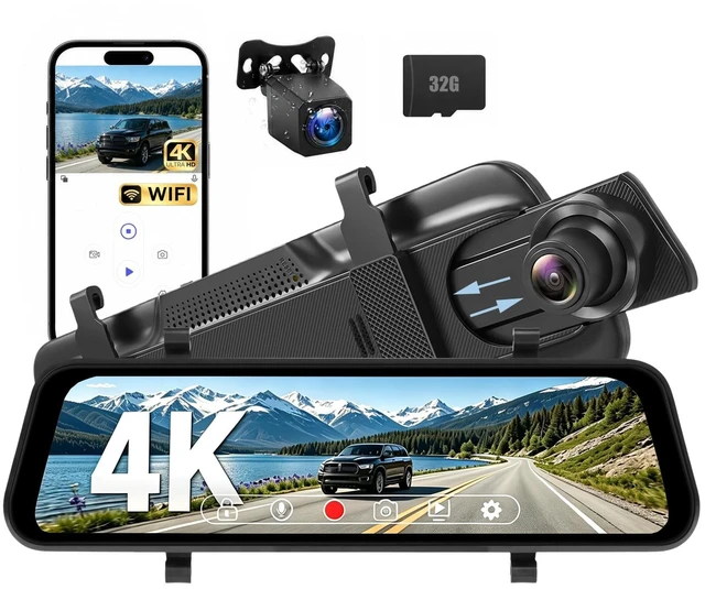 Main image of 4K Mirror Dash Cam with 32GB Card, WiFi & App Control 9.66 IPS Touchscreen
