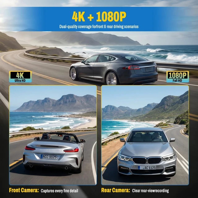 Alt view image 2 of 5 - 4K Mirror Dash Cam with 32GB Card, WiFi & App Control 9.66 IPS Touchscreen