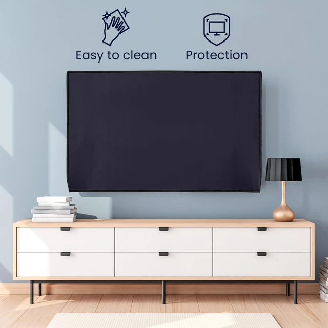 Alt view image 2 of 5 - kwmobile Indoor 75" TV Cover Television Dust Cover Screen Protector TV Screen Dust Protection Synthetic Fabric Dark Blue