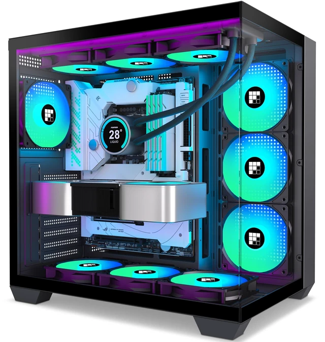 Alt view image 2 of 5 - FOIFKIN F600 PC Case - Pre-Installed 7 PWM ARGB Fan, ATX Mid-Tower Gaming PC Case, 270 Panoramic Glass with Type-C, FOIFKIN (Black, F600)