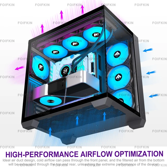 Alt view image 4 of 5 - FOIFKIN F600 PC Case - Pre-Installed 7 PWM ARGB Fan, ATX Mid-Tower Gaming PC Case, 270 Panoramic Glass with Type-C, FOIFKIN (Black, F600)