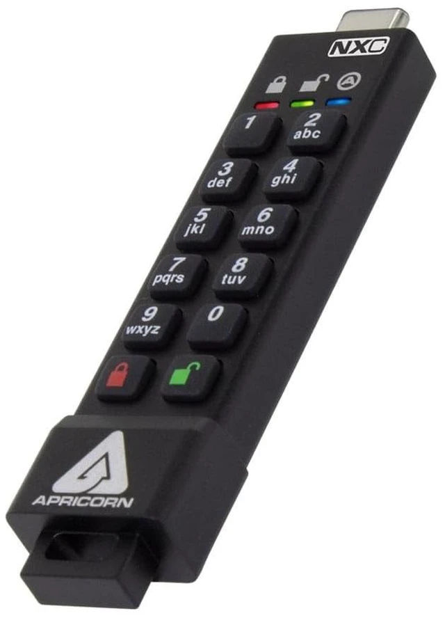 Main image of Apricorn 256GB Aegis Secure Key 3 NXC 256-Bit Hardware-Encrypted USB 3.2 Type C Flash Drive, FIPS 140-2 Level 3 Validated (ASK3-NXC-256GB),Black