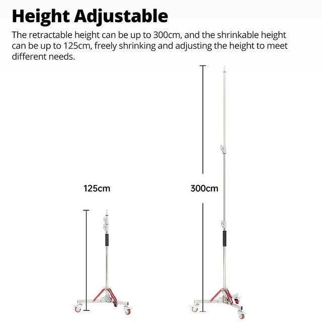 Alt view image 5 of 5 - AMBITFUL Heavy Duty Light Stand with Casters, 100% Stainless Steel Max Height 10ft/305cm, Photography Wheeled Base Stand for Studio Softbox, Monolight, ReflectorAS-300