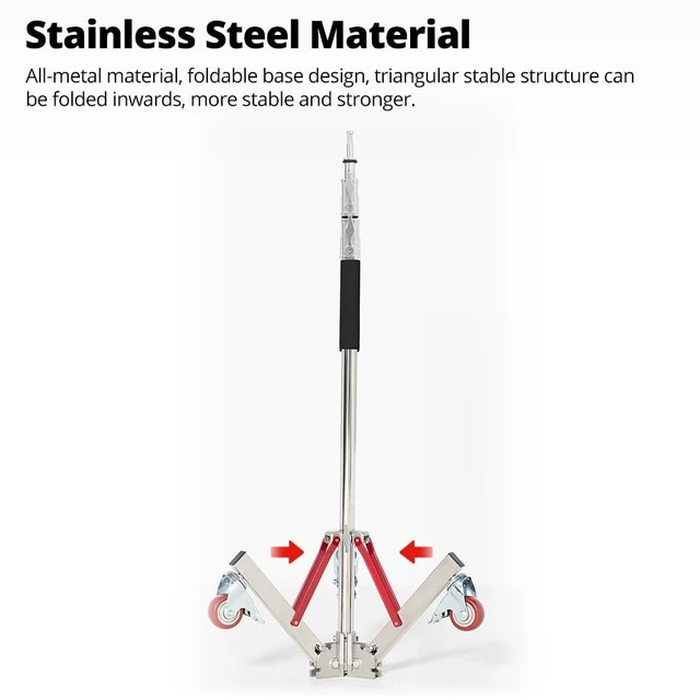 Alt view image 4 of 5 - AMBITFUL Heavy Duty Light Stand with Casters, 100% Stainless Steel Max Height 10ft/305cm, Photography Wheeled Base Stand for Studio Softbox, Monolight, ReflectorAS-300