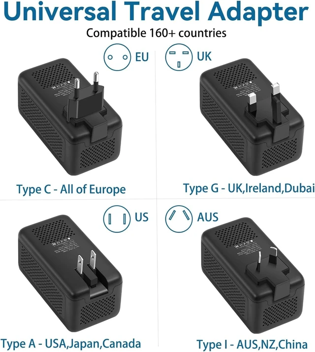 Alt view image 4 of 5 - Upgraded 2000W 220V to 110V Voltage Converter US to Europe, Power Converter Adapter Combo for Hair Dryer, Power Converter European Travel Converter with 1 USB A 3 Type C for 160 Countries