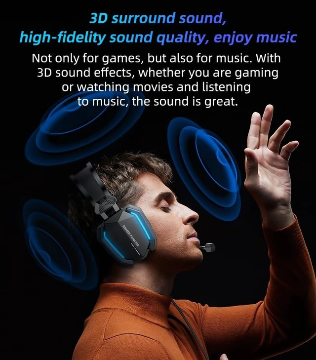 Alt view image 5 of 5 - GAMER FANATIC Gaming Headset, Wired, 3D Surround Sound, RGB Light
