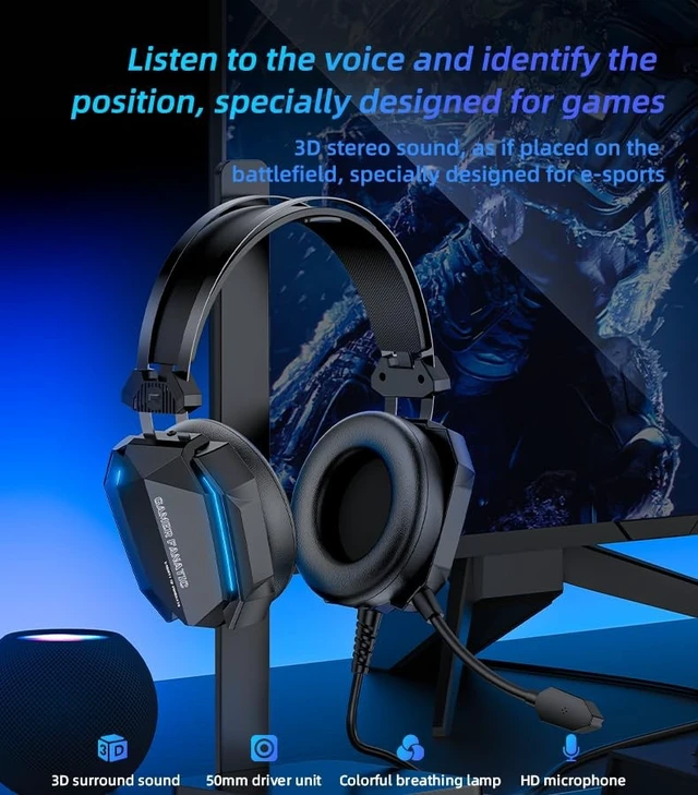 Alt view image 2 of 5 - GAMER FANATIC Gaming Headset, Wired, 3D Surround Sound, RGB Light