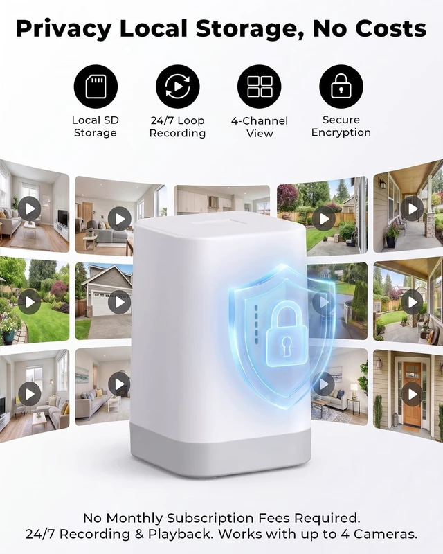 Alt view image 2 of 5 - Carltec No Monthly Fee Solar Security Camera System with Home Hub, 4 Pack 4MP 360 PTZ Wireless Outdoor Cameras, Local Storage, Color Night Vision, 5GHz & 2.4GHz WiFi for Home Exterior, IP66