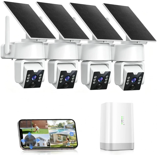 Main image of Carltec No Monthly Fee Solar Security Camera System with Home Hub, 4 Pack 4MP 360 PTZ Wireless Outdoor Cameras, Local Storage, Color Night Vision, 5GHz & 2.4GHz WiFi for Home Exterior, IP66