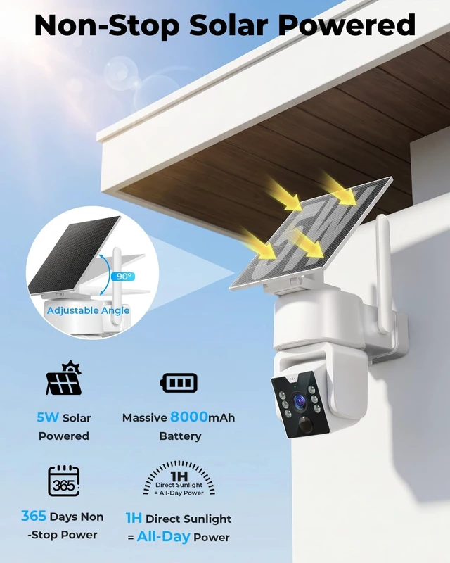 Alt view image 4 of 5 - Carltec No Monthly Fee Solar Security Camera System with Home Hub, 4 Pack 4MP 360 PTZ Wireless Outdoor Cameras, Local Storage, Color Night Vision, 5GHz & 2.4GHz WiFi for Home Exterior, IP66