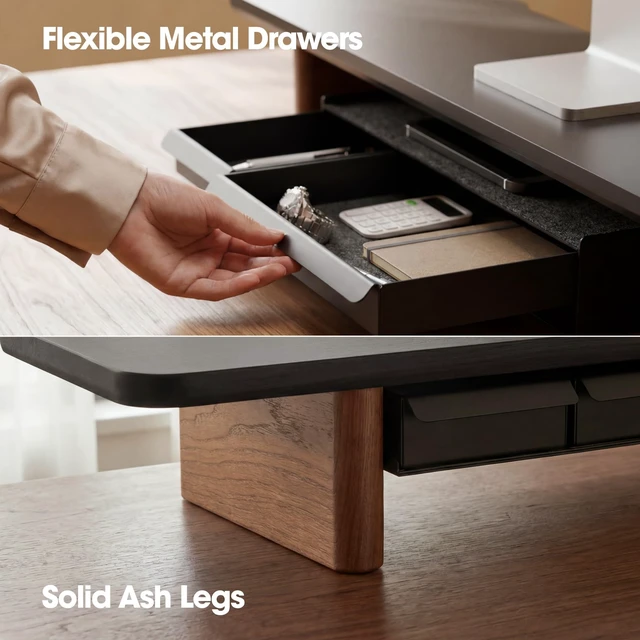 Alt view image 5 of 5 - Fenge Modular Dual Monitor Stand Riser with Solid Ash Wood Leg, 42.5" Black