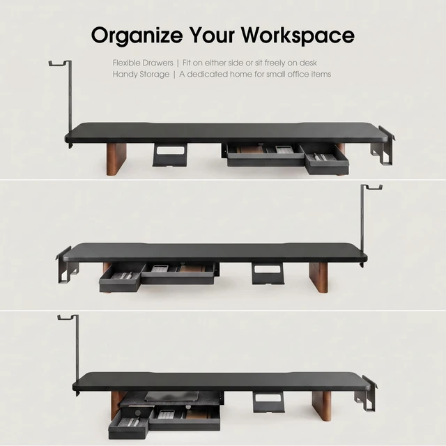 Alt view image 4 of 5 - Fenge Modular Dual Monitor Stand Riser with Solid Ash Wood Leg, 42.5" Black