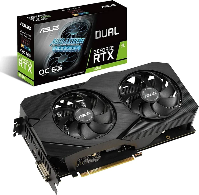 Main image of ASUS GeForce RTX 2060 Overclocked 6G GDDR6 Dual-Fan EVO Edition VR Ready HDMI DisplayPort DVI Graphics Card (DUAL-RTX2060-O6G-EVO)