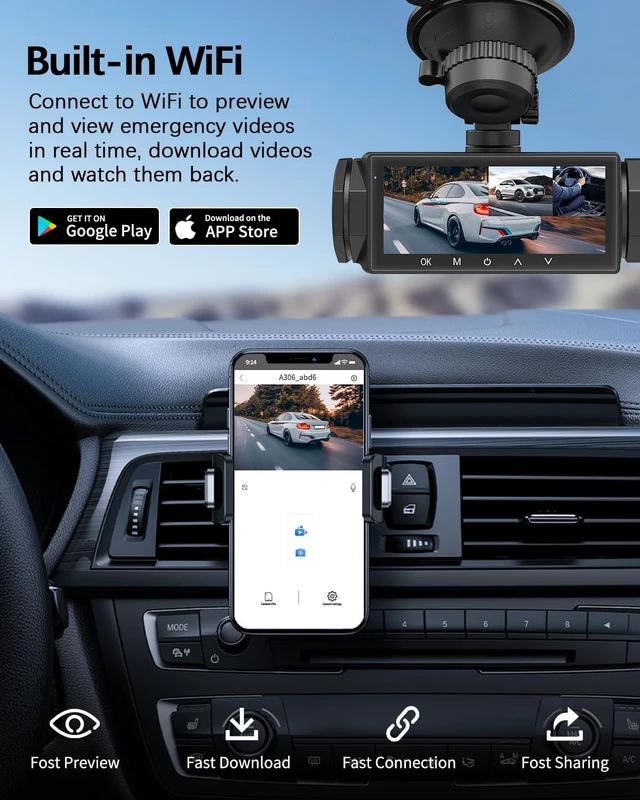 Alt view image 5 of 5 - Dash Cam Front and Rear, 1080P Dash Camera for Cars, 3 Channel Car Camera Front Rear and Inside/Back with 32GB Card 5G Wireless WiFi, Loop Recording, Night Vision, HDR, G-Sensor, 24Hr Parking