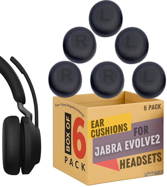 Main image of Global Teck Oval Ear Cushion Pads Made for Jabra Evolve2 (65/40), Elite 45h Bluetooth and Corded USB Headsets, Soft Memory Foam with Leatherette Cover, 6-Pack, Restores Original Comfort, Almohadillas