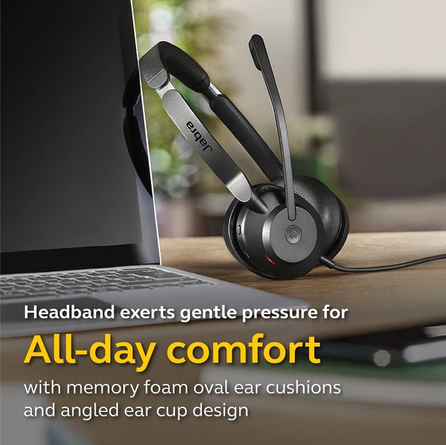 Alt view image 4 of 5 - Jabra Evolve2 30 MS Wired Headset, USB-A, Stereo, Black Lightweight, Portable Telephone Headset with 2 Built-in Microphones Work Headset with Superior Audio and Reliable Comfort