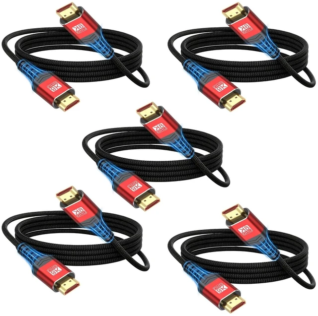 Main image of HDMI 2.1 Cable 8FT 5Pack,High Speed Shielded HDMI TV Cord CL3 Rated HDCP2.2