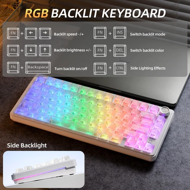 Alt view image 3 of 5 - HITIME XVX M75 75% Wireless Gaming Mechanical Keyboard, BT5.0/2.4GHz/USB-C,Hot Swappable Creamy Switches, Gasket Structure,RGB Backlit Keyboard w/Knob for PC/Laptop/Xbox/PS4/PS5,White Forged Ca