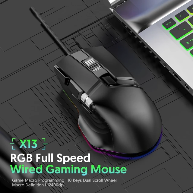 Alt view image 2 of 5 - Zunate RGB Wired Gaming Mouse, 12400 DPI, Dual Wheels, 11 Buttons