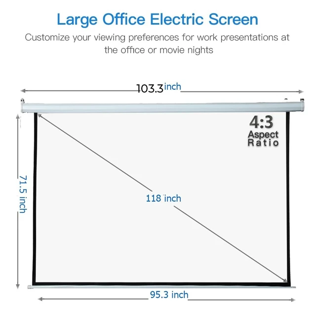 Alt view image 2 of 5 - Auto Motorized Projector Screen w/Remote Control, 120 inch 4:3, Silver