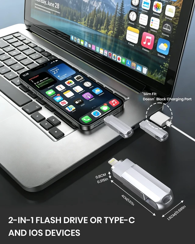Alt view image 2 of 5 - 512GB Flash Drive for iPhone/iPad, USB-C Photo Stick with USB-A Adapter