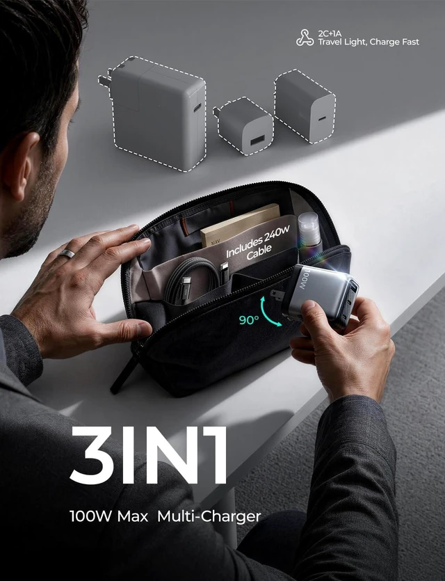 Alt view image 2 of 5 - LISEN 100W USB C GaN Charger 3-Port Block for iPhone 18 Pro Max Charger