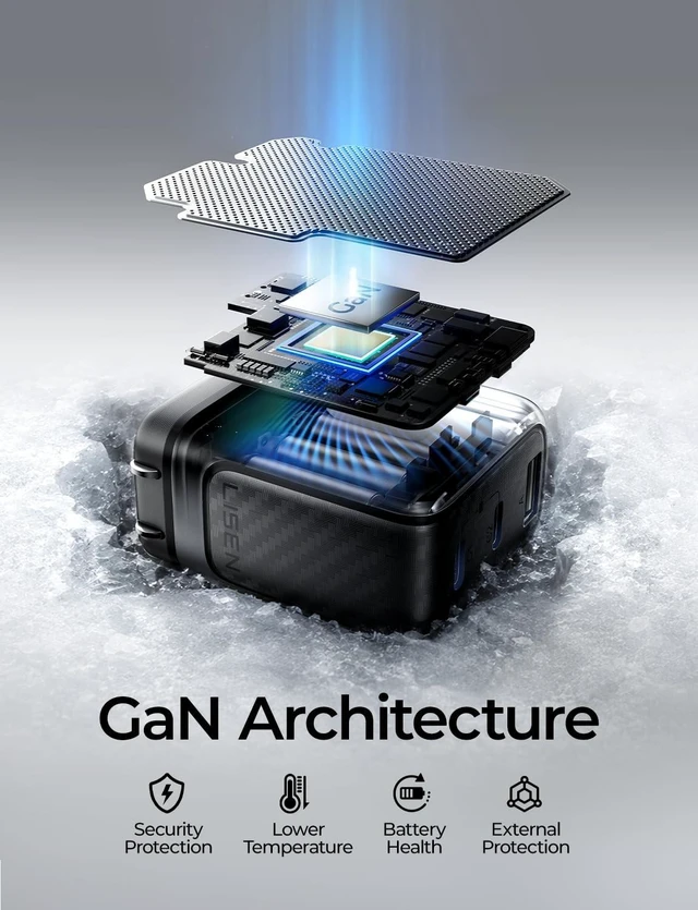 Alt view image 5 of 5 - LISEN 100W USB C GaN Charger 3-Port Block for iPhone 18 Pro Max Charger