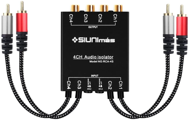 Main image of SIUNIMAS Pro RCA 4 Channels Ground Loop Isolator with Nylon Braided Cord Car and Home Theater Using Noise Filter with Ground Lift Durable Metallic Box Design (SIM-4CH-RCA04A)