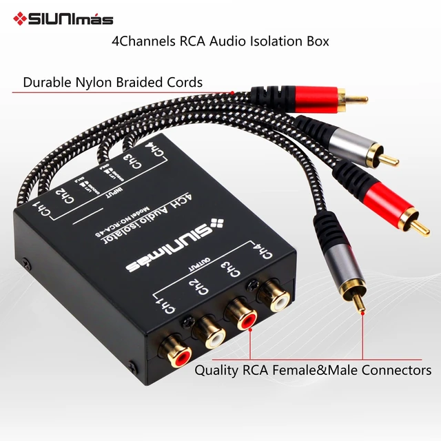 Alt view image 3 of 5 - SIUNIMAS Pro RCA 4 Channels Ground Loop Isolator with Nylon Braided Cord Car and Home Theater Using Noise Filter with Ground Lift Durable Metallic Box Design (SIM-4CH-RCA04A)