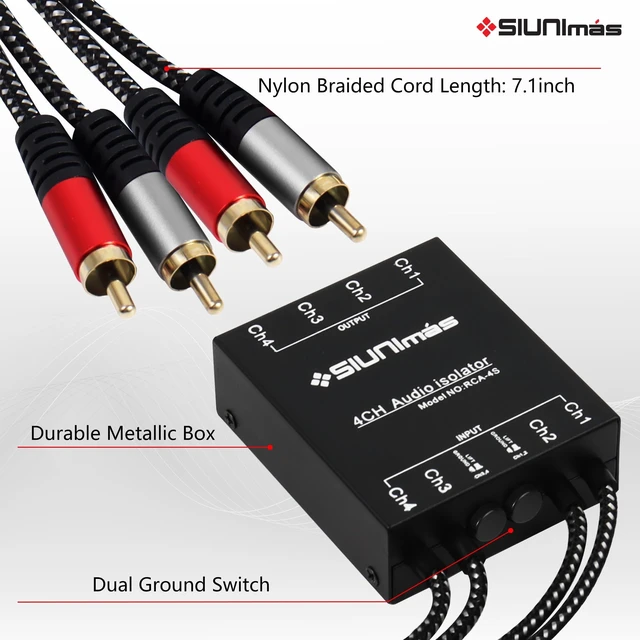 Alt view image 4 of 5 - SIUNIMAS Pro RCA 4 Channels Ground Loop Isolator with Nylon Braided Cord Car and Home Theater Using Noise Filter with Ground Lift Durable Metallic Box Design (SIM-4CH-RCA04A)
