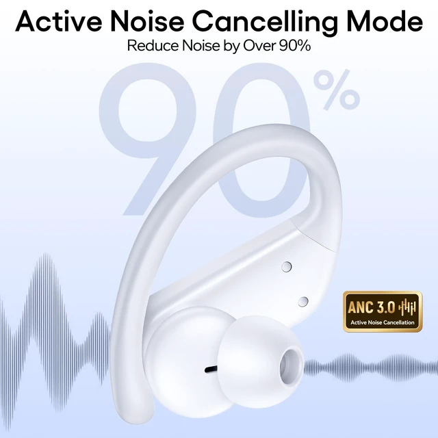 Alt view image 2 of 5 - Hybrid Active Noise Cancelling Wireless Ear Buds 80 Hrs Playtime Hi-Res Stereo Quality Bluetooth Earbuds with Transparency Mode Headphones Bluetooth Earhooks ANC Earphones for Work Sports Trave