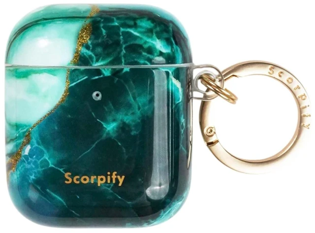 Main image of SCORPIFY for AirPods Case 1 & 2 (1st & 2nd Generation, 2016/2019) with Keychain, Compatible with Apple AirPod 1 & 2, Cute Protective Hard Shell Cover, Earbuds Case for Women - Emerald Green Marble