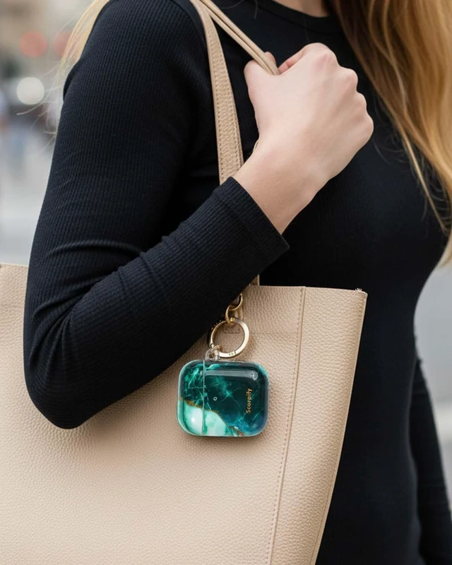 Alt view image 5 of 5 - SCORPIFY for AirPods Case 1 & 2 (1st & 2nd Generation, 2016/2019) with Keychain, Compatible with Apple AirPod 1 & 2, Cute Protective Hard Shell Cover, Earbuds Case for Women - Emerald Green Marble