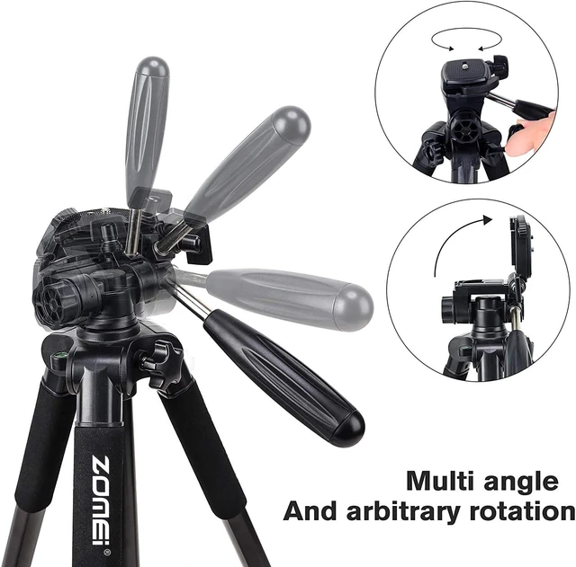 Alt view image 2 of 5 - Camera Tripod 55-inch Q111 with Phone Holder,Cell Phone Tripod Stand Protable Lightweight for Canon Nikon Sony DSLR Projector Webcam Spotting Scopes Gopro and Smartphones Live(Black)