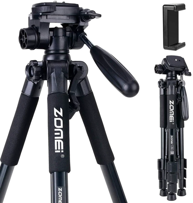 Main image of Camera Tripod 55-inch Q111 with Phone Holder,Cell Phone Tripod Stand Protable Lightweight for Canon Nikon Sony DSLR Projector Webcam Spotting Scopes Gopro and Smartphones Live(Black)