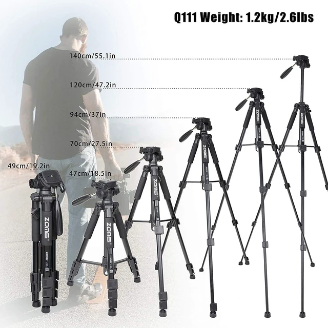 Alt view image 5 of 5 - Camera Tripod 55-inch Q111 with Phone Holder,Cell Phone Tripod Stand Protable Lightweight for Canon Nikon Sony DSLR Projector Webcam Spotting Scopes Gopro and Smartphones Live(Black)