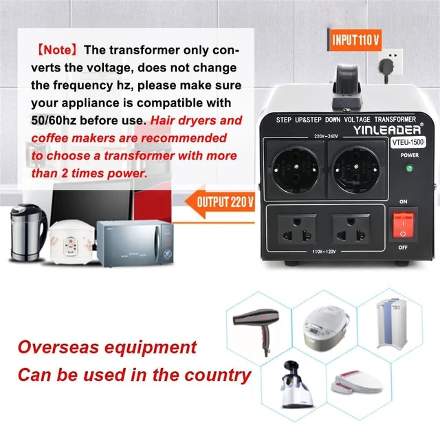 Alt view image 5 of 5 - Yinleader 110V to 220V EU Voltage Converter Transformer Step Up/Down