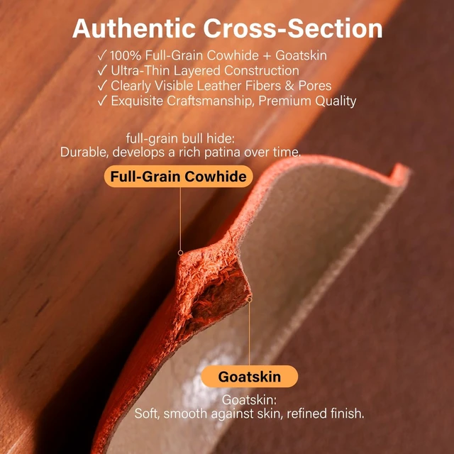 Alt view image 5 of 5 - Handmade Genuine Leather Case for AirPods 4, Shockproof Protective Earbuds Cover with Dual Lanyards, Wireless & Wired Charging Accessible (Type-c-Green+Orange, Apple AirPods 4)