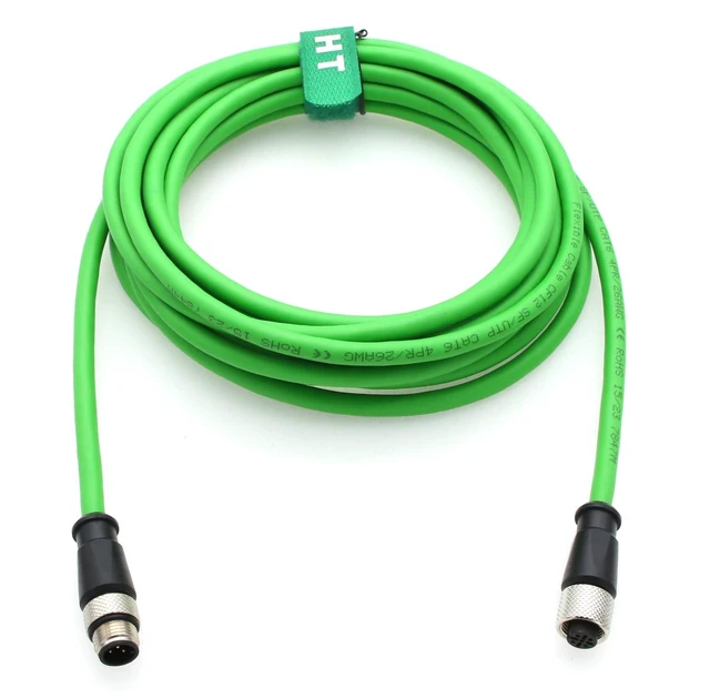 Main image of HangTon M12 Ethernet Cable for Industrial Control Automation IO Link Fieldbus NMEA2000 Sensor Network CAN Bus, A-Code 5 Pin Male to 5 Pin Female, CAT6, Shielded, Waterproof, Green, 5M