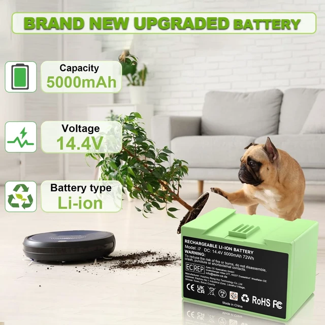 Alt view image 3 of 5 - 5000mAh i7 Battery Replacement for iRobot Roomba i7 i7+ i3 i4 j7 j7+ e5 e6 i7 7150 7158 i7+ 7550 7558 i8 815020 i8+ 855020 i4 415020 i4+ 455020 i3 3150 i3+3550 j7 J715020 j7+ 755020 e5 5150 e6 6198