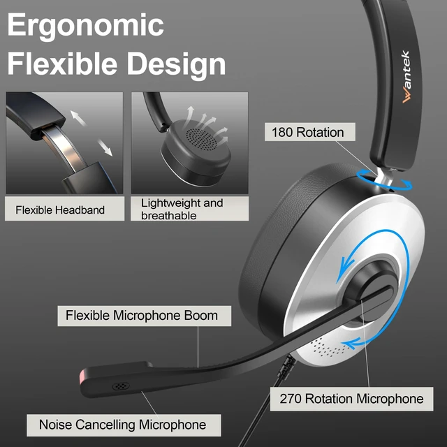 Alt view image 5 of 5 - Wantek USB Headset with Microphone, Noise Cancelling Computer Headset