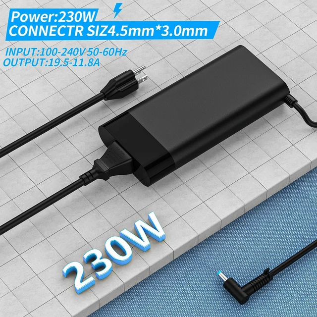 Alt view image 4 of 5 - New 230W Charger Compatible with HP Omen 15 16 Victus 16 by Gaming Laptop ZBook Fury 16 G8 G9 G10 M41303-001 M85389-003 19.5V 11.8A Power Supply AC Adapter 4.5x3.0 mm Blue tip Supports Fast Charging