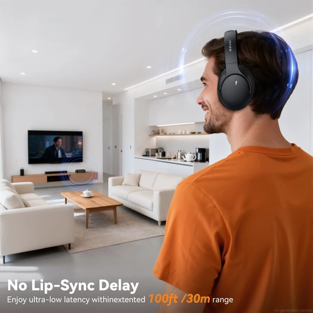 Alt view image 4 of 5 - Wireless Headphones for TV Watching, TV Headphones Wireless for Seniors with Transmitter Charging Base, No Delay Bluetooth Headphones for TV for Hard of Hearing, Plug and Play, Gifts for