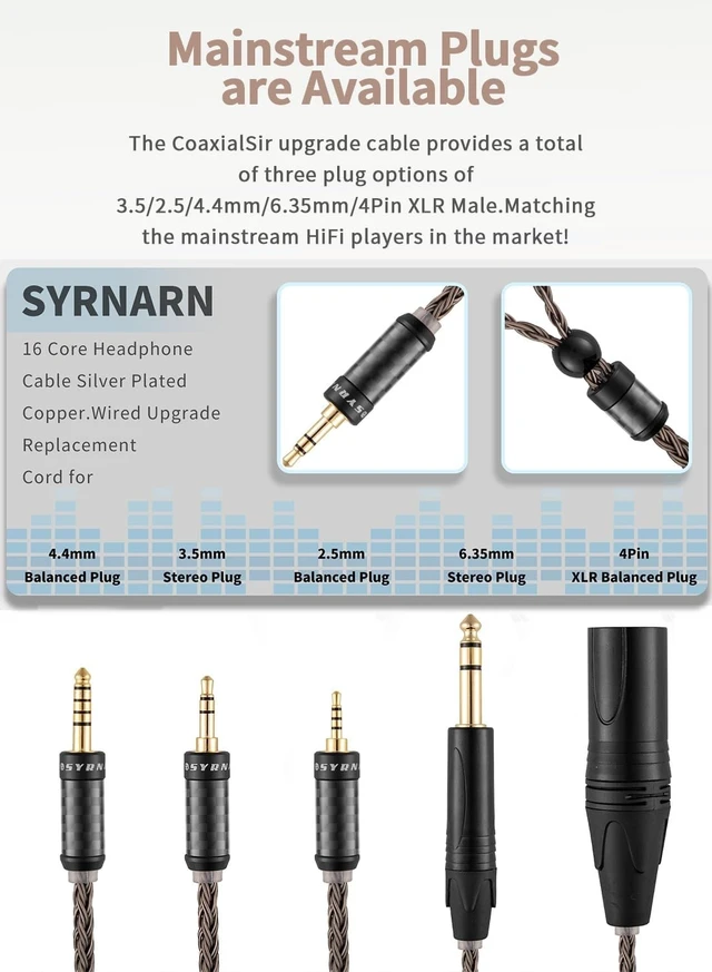 Alt view image 2 of 5 - SYRNARN 4.4mm Balanced Cable Compatible with Audeze LCD-2, LCD-4, LCD-3, LCD-X, LCD-XC, MM-500 Headphone for MEZE Empyrean, Elite, Kennerton Thror, Thekk (with 4.4mm Balanced, 2Meters 6.5Ft)